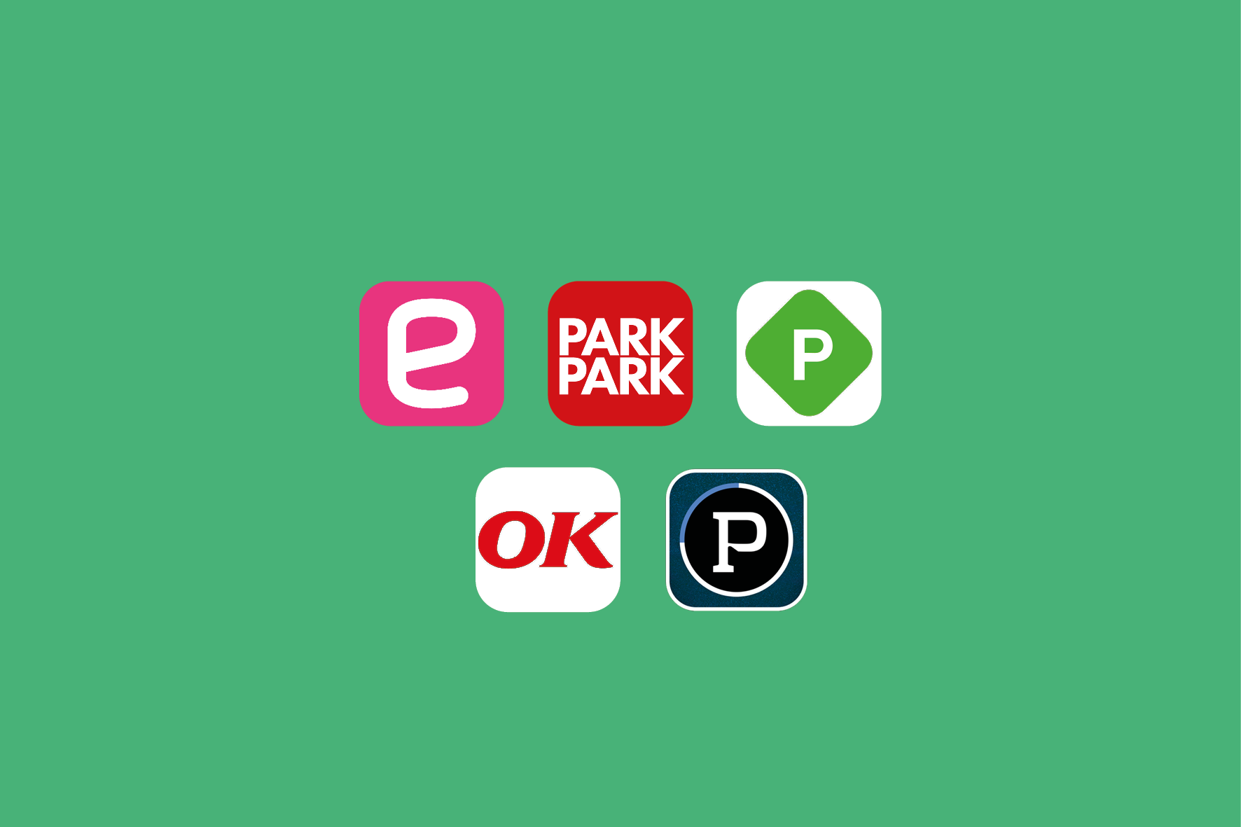 Logoer for de fem apps, der kan bruges ved betaling for parkering i Musicon-bydelen
