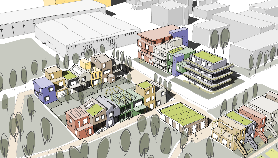 Illustration af hvordan området ved selvbyg boligerne kan se ud